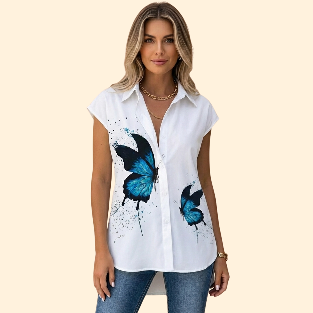 Women's Floral Butterfly Print Button-Down Shirt