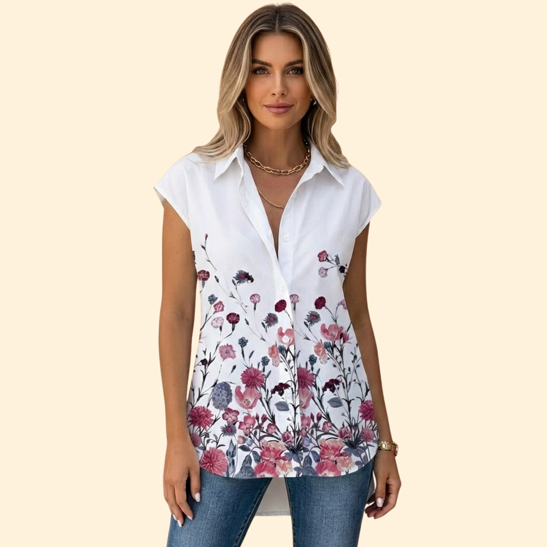 Women's Floral Butterfly Print Button-Down Shirt