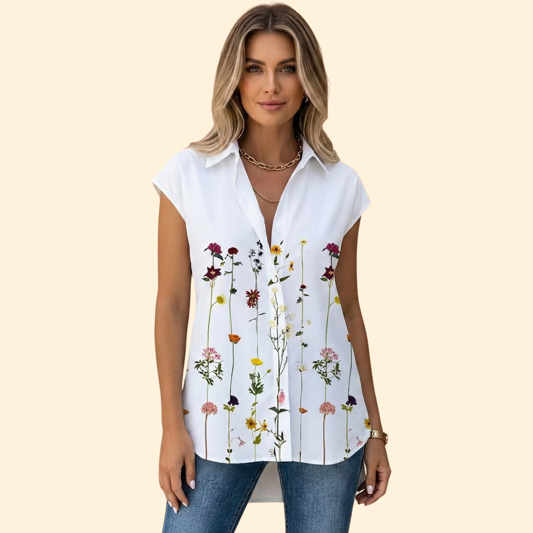 Women's Floral Butterfly Print Button-Down Shirt