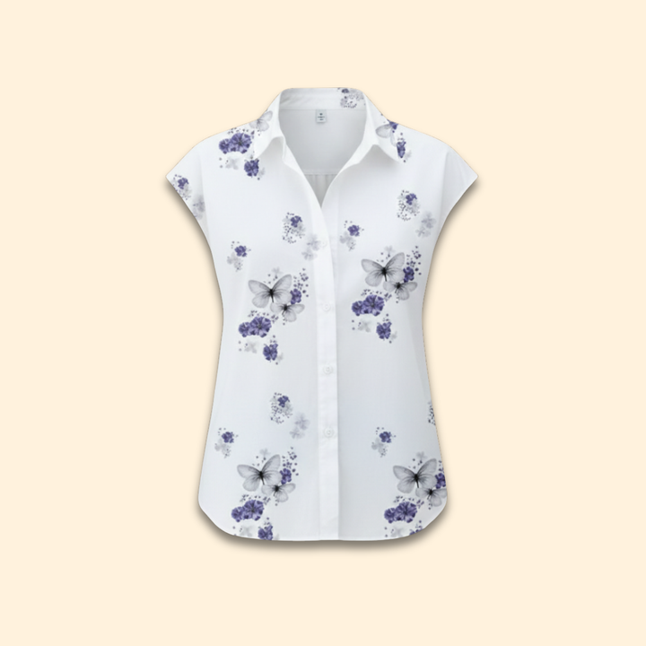 Women's Floral Butterfly Print Button-Down Shirt