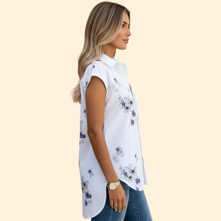 Women's Floral Butterfly Print Button-Down Shirt