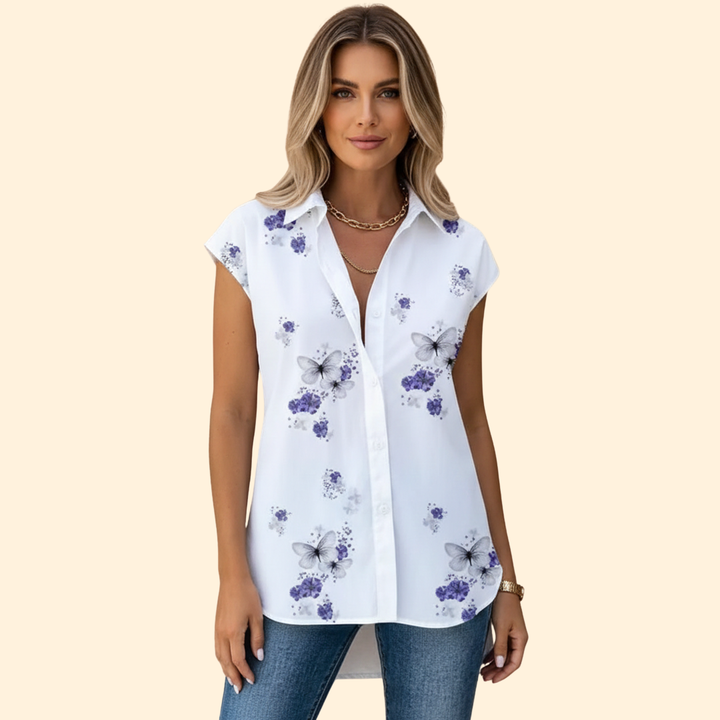 Women's Floral Butterfly Print Button-Down Shirt