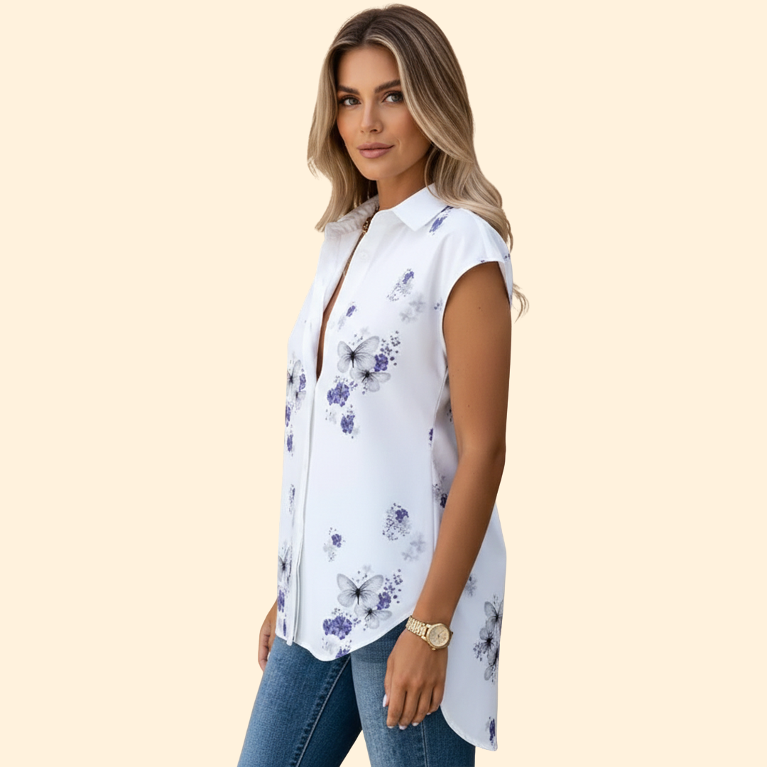 Women's Floral Butterfly Print Button-Down Shirt