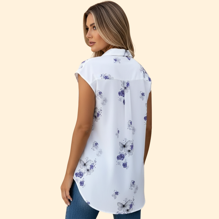 Women's Floral Butterfly Print Button-Down Shirt