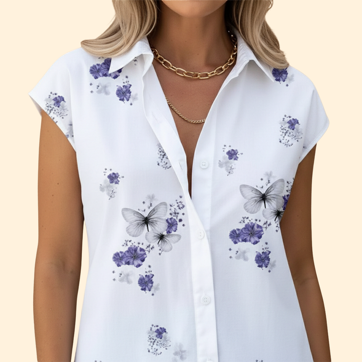 Women's Floral Butterfly Print Button-Down Shirt