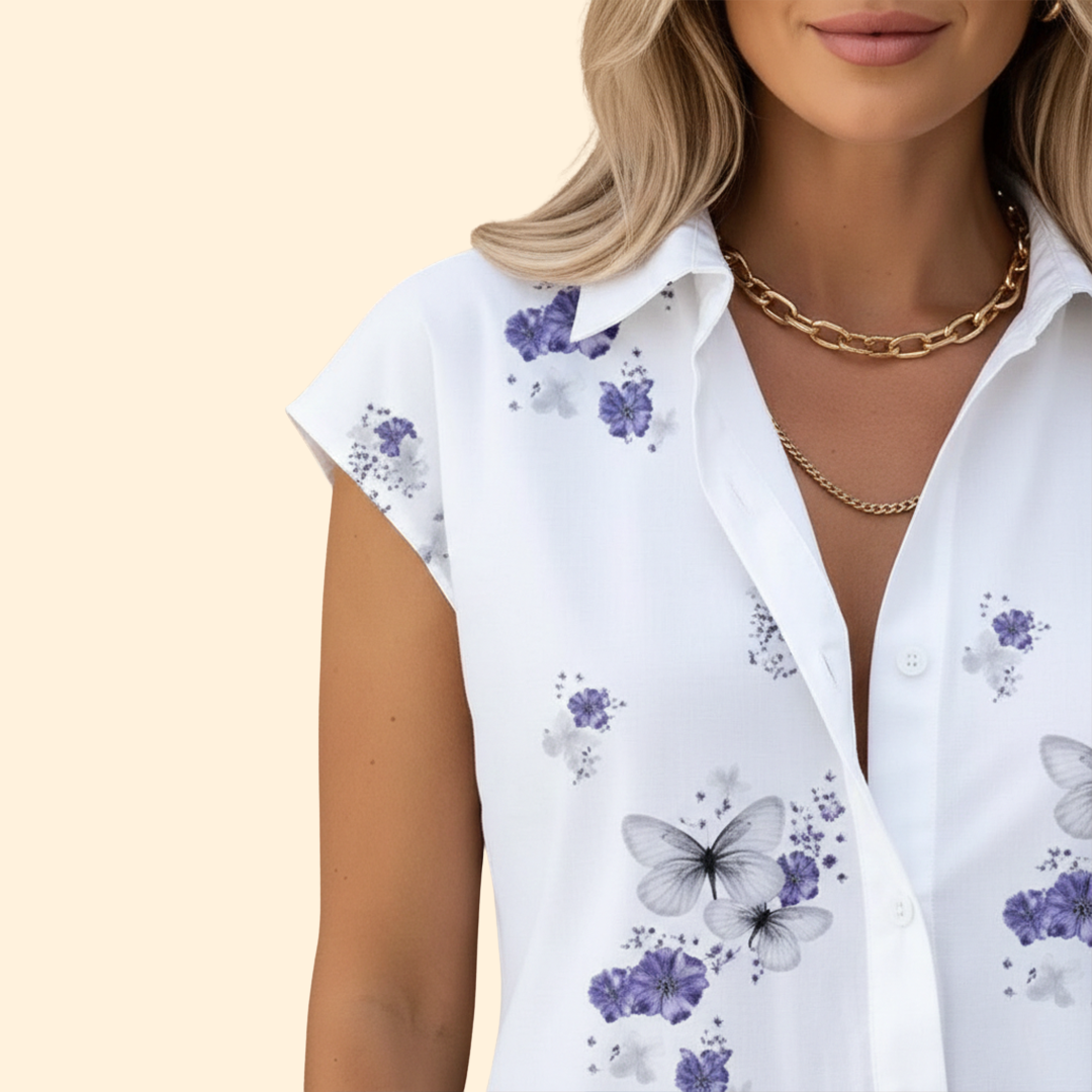 Women's Floral Butterfly Print Button-Down Shirt