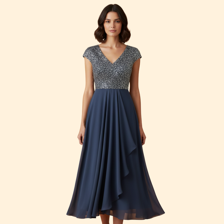 Women's Floral V-Neck Evening Dress