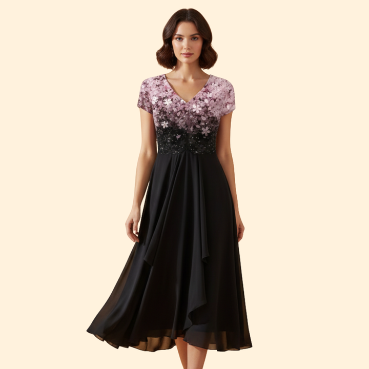 Women's Floral V-Neck Evening Dress