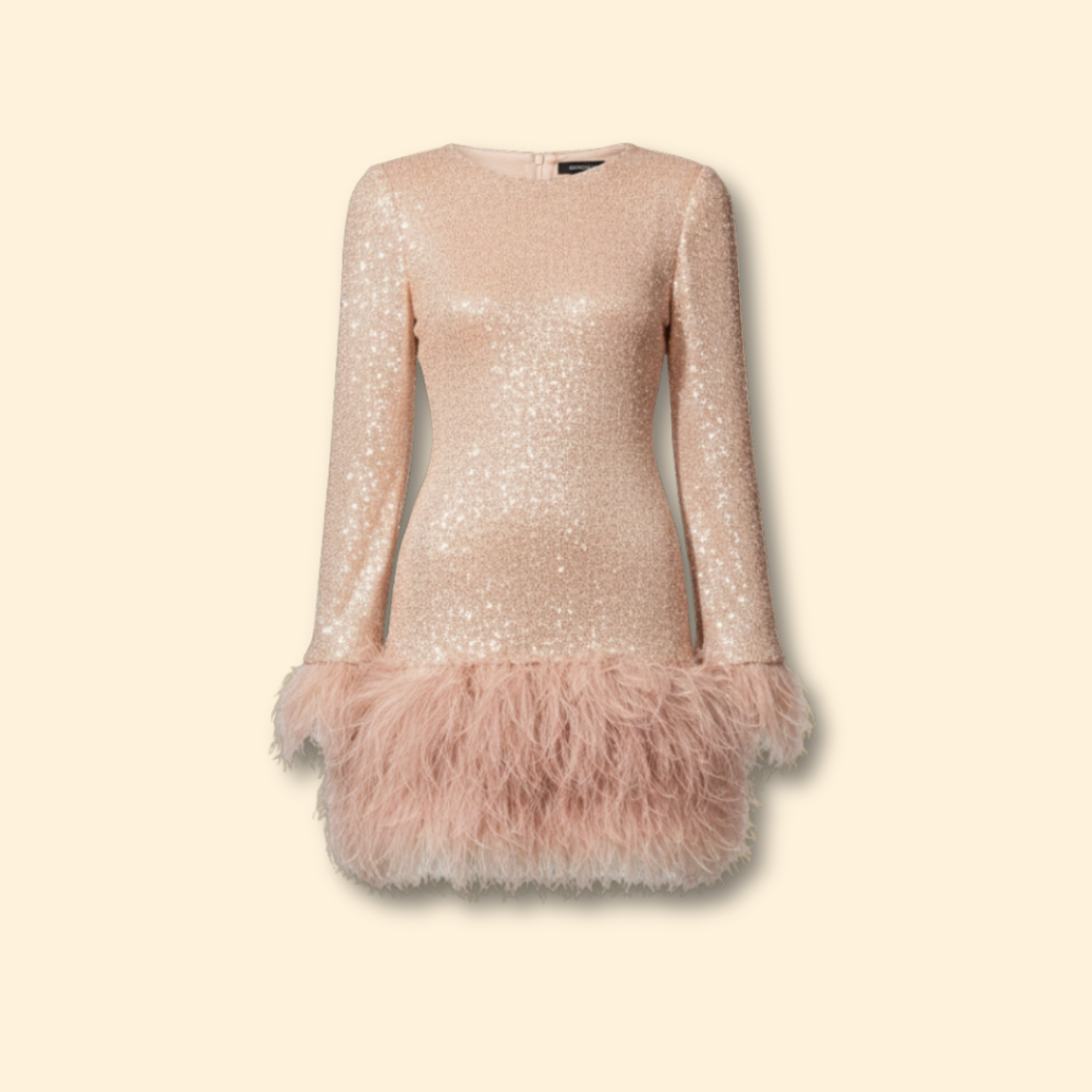 Women’s Sequin Feather Trim Dress
