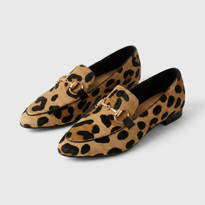 Women's Leopard Print Pointed Toe Loafers Slip-On